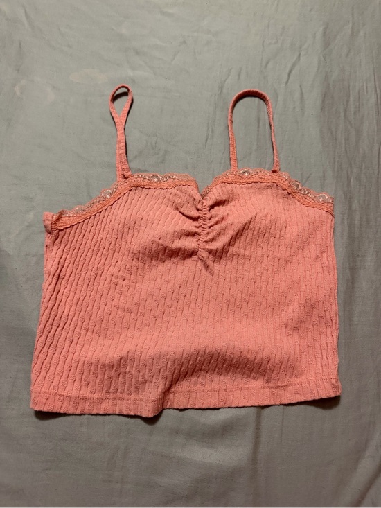 Topshop Tops - Topshop Pink Ribbed Lace Trim Cropped Cami Tank Top Size Small